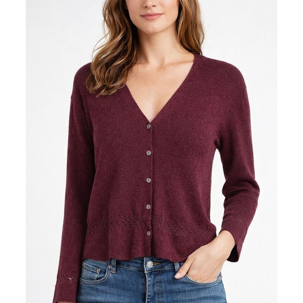 LIZ CLAIBORNE Cotton Purple Cardigan XL Women's V-Neck Long Sleeve Sweater
